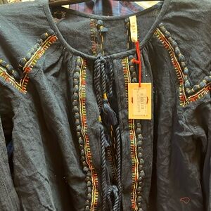 RAGA Black Long Sleeve Top with Multicolor Embroidery